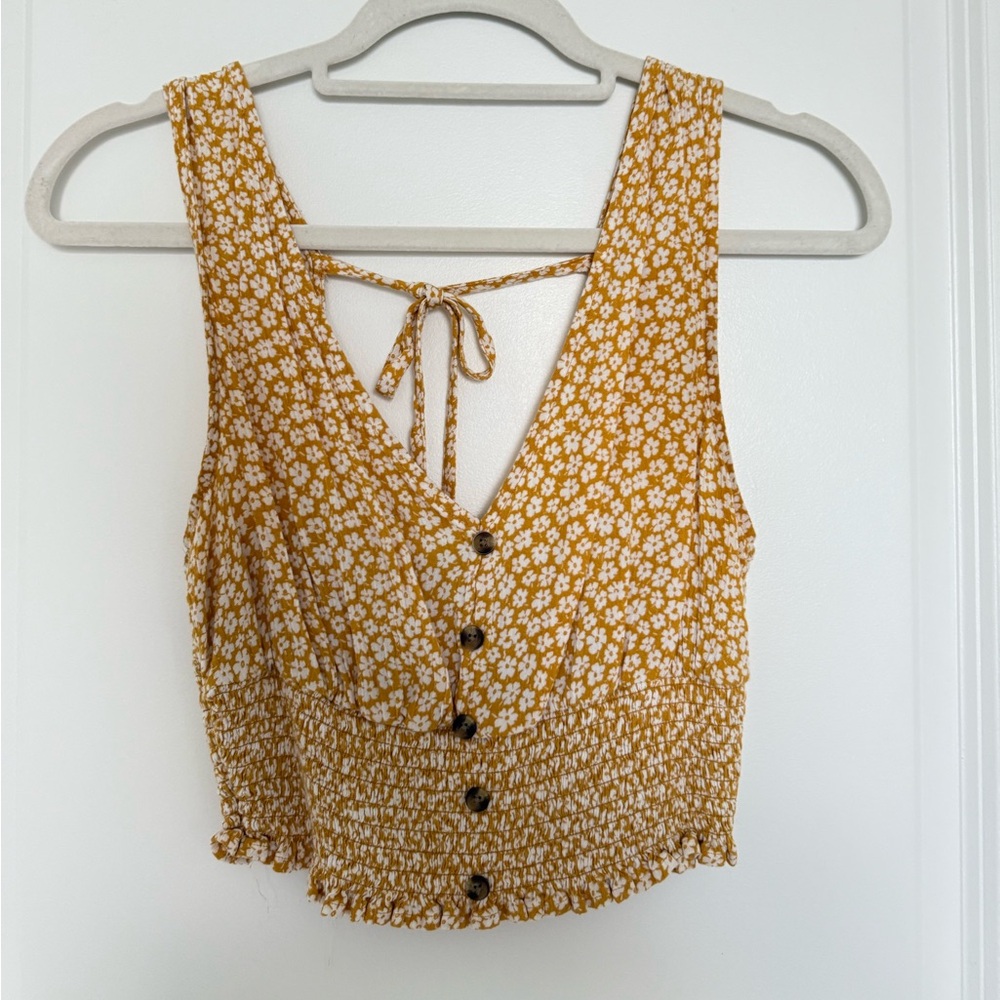 American Eagle Floral Mustard Tank Top